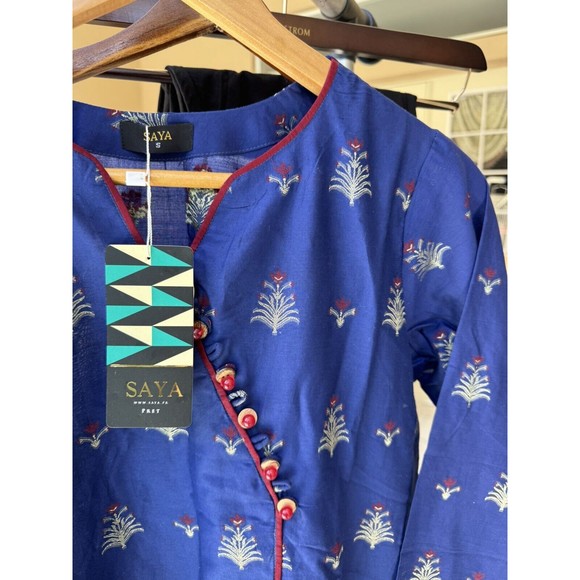 SAYA Blue Jaquard Kurta Shirt - Size 10/S - Picture 5 of 7